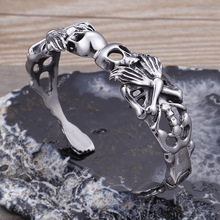 Europeus e Americanos personalidade crânio aberto pulseira jóias pulseiras de aço inoxidável Oco do vintage do Dia Das Bruxas 2024 - compre barato