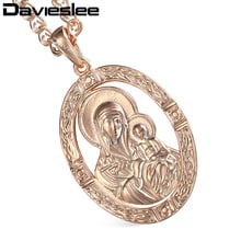 Davieslee, collar con colgante redondo de la Virgen María Jesús para mujeres y hombres, cadena llena de oro rosa 585, joyería de moda LGP194 2024 - compra barato