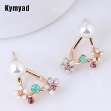 Kymyad Gold Color Stud Earrings For Women Crystal Flower Imitation Pearl Earrings Vintage Bijoux Femme Earings Fashion Jewelry  2024 - buy cheap