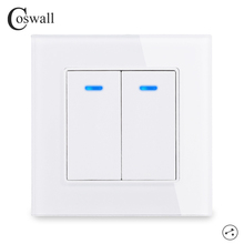 Coswall Crystal Glass Panel 2 Gang 2 Way Pass Through On / Off Light Switch Stair Wall Switch Switched With LED Indicator 16A 2024 - buy cheap