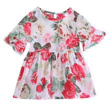 Симпатичная повседневная блуза с цветочным принтом и воланами для девочек блузка платье для детей 1—6 лет 2024 - купить недорого