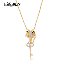 LongWay Gold Color Flower Key Long Necklaces & Pendants with Paved Micro Austrian Crystal For Women Jewelry SNE160009103 2024 - buy cheap