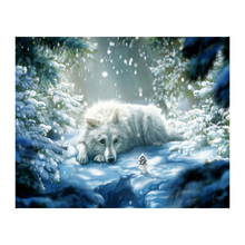 Pintura diamante bordado 5d bricolagem diamante branco lobo dormir neve pintura de diamante ponto cruz imitação de diamante mosaico wz 2024 - compre barato