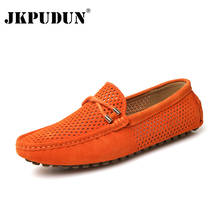 JKPUDUN Summer Italian Men Shoes Casual Luxury Brand Breathable Mens Penny Loafers 2018 Suede Leather Slip On Boat Shoes Men 2024 - buy cheap
