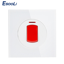 Esooli 20A/45A Switch With Neon High Power Kitchen Water Heater On / Off Wall Air Condition Switch Crystal Glass Panel 2024 - buy cheap