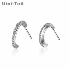 Uini-Tail hot new 925 sterling silver half moon bay micro-set earrings double line ear ring simple temperament fashion tide flow 2024 - buy cheap