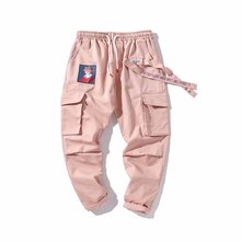 WKOUD Women's Cargo Pants Drawstring Waist Letters Printed Sweatpants Pink Big Pockets Ankle-Length Trousers Female Pants P8918 2024 - buy cheap