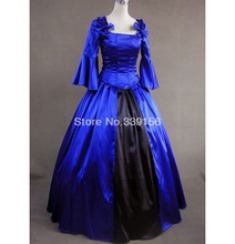 Long-sleeved Blue and Black Medieval Fantasy Gown Dress Halloween Vampire Gown Gothic Vitoria Dress 2024 - buy cheap