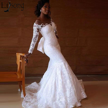 2019 South Africa Mermaid Wedding Dresses Sheer Jewel Neck Long Sleeve Lace Wedding Dress Custom Made Long Sleeves Bridal Dress 2024 - buy cheap