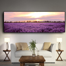 Carteles e impresiones de lavanda y atardecer PAISAJE NÓRDICO, lienzo de pintura de flores, imagen artística de pared escandinava para decoración para sala de estar 2024 - compra barato