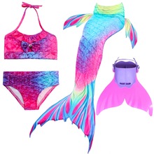 Fantasia e roupa de banho de cauda de sereia para crianças, bebês, meninas, crianças, monofin, cosplay, biquíni 2024 - compre barato