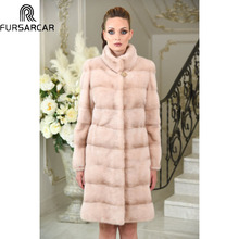 FURSARCAR New With Stand Collar  Fashion Women Luxury Warm Min Fur Coat Winter 100cm Long Natrual Mink Fur Jacket 2024 - buy cheap