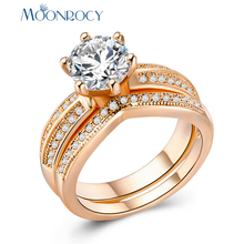 Moonrocy zircônia cúbica cristal cz anéis de casamento declaração anel ouro rosa/cor de prata para mulheres meninas presente joia gota 2024 - compre barato