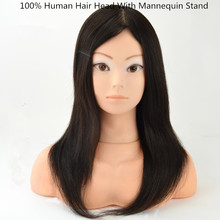 100% Human Hair Dummy head with mannequin stand /mannequin tripod Training Head Cosmetology Mannequin Heads Manikin Head Hair 2024 - buy cheap