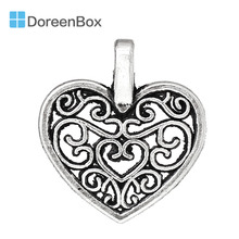 Doreenbox pingentes de coração esculpidos em liga de metal e zinco cor prata para joias faça você mesmo 16mm x 15mm, 50 peças 2024 - compre barato