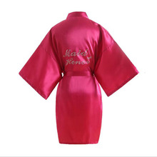 Sexy Female Satin Kimono Gown Solid Diamond Maid of honor Robe Wedding Short Robe Women Mini Bathrobe Sleepwear make-up Robe 2024 - buy cheap