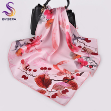 Bysifa-cachecol feminino de marca de luxo, 68*68cm, echarpe de seda, xale, outono, rosa, flor de pêssego, feminino, cachecol de pescoço, hijab feminino 2024 - compre barato
