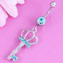 Fashion Three Colores Imperial crown Key Belly Ring Body Jewelry Navel Bar Body Piercing Jewelry nickel-free 2024 - buy cheap