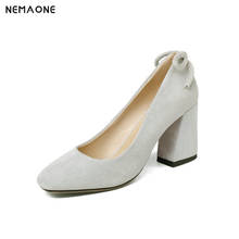 NEMAONE 2018 genuine leather High Heels square toe Women Pumps autumn Women Shoes Thick Heel dress Shoes Woman 2024 - buy cheap