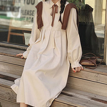 2019 Autumn Korean Women Kawaii Sweet Dress Patchwork Bow Mid-Calf Full Sleeve Party Dress A-Line Vestidos Cute Clothing 2024 - buy cheap