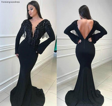 South African Black Girls Prom Dress 2019 Mermaid Long Sleeves Open Back Holidays Graduation Wear Evening Party Gown Custom Made 2024 - buy cheap