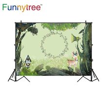 Funnytree photography backdrops wild animals deer watercolor frame nest wreath jungle wonderland photo background photocall 2024 - buy cheap