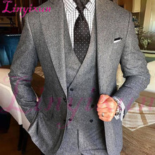 Linyixun 2018 серый мужской костюм для свадьбы Блейзер Классическая куртка на заказ двубортный жилет приталенный силуэт смокинг элегантный формальный 2024 - купить недорого