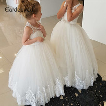 Gardenwed Lace Edge Hem V neck Sleeveless Puffy Tulle Skirt Crystal Sash White Flower Girl Dresses 2020 For Wedding Keyhole Back 2024 - buy cheap