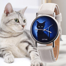 Oktime relógio de pulso feminino, relógio com estampa de gato preto misterioso, presente, pulseira de couro vestimenta, relógio de pulso de quartzo laides 40 2024 - compre barato