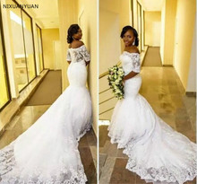 Half Sleeves Vestido De Noiva 2020 Muslim Wedding Dresses Mermaid Tulle Appliques Lace Boho Dubai Arabic Wedding Gown 2024 - buy cheap