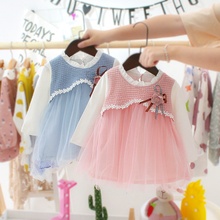 Autumn Girls Princess Lace Flower Dress Children Kids Infants Baby Long Sleeve Faux Two Pieces Dresses Vestidos Clothes S9393 2024 - buy cheap