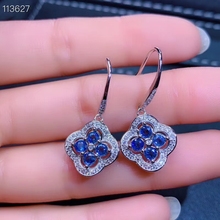 natural blue sapphire drop earrings 925 silver Natural gemstone drop earring Classic elegant Flower Clover women wedding jewelry 2024 - buy cheap