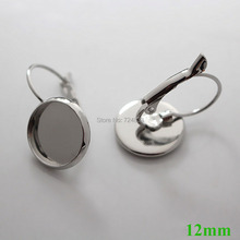 12mm Silver plated Blank Ear Clip Bases Round Cabochon Bezel Tray French Wire Hook Earrings Settings Crafts Findings Wholesale 2024 - buy cheap