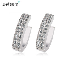 LUOTEEMI Brand High Quality Round Crystal Hoop Earrings for Women AAA Cubic Zircon Micro CZ Small Ear Clip Daily Wear Earrings 2024 - buy cheap