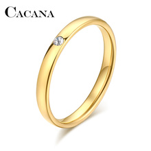 CACANA  Stainless Steel Rings For Women Men Simple One Zircon Engagement Fashion Jewelry Rings For Male Party Wedding 2024 - купить недорого