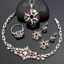 Conjuntos de joyas de plata 925 para mujer, aretes de circonia cúbica Multicolor, anillo colgante, pulsera, collar 2024 - compra barato