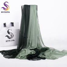 [BYSIFA] Winter Women Large Silk Scarf Summer Ladies Gradient Army Green Beach Cover-ups Shawl New Brand Long Scarves 190*160cm 2024 - buy cheap