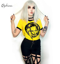 Women Sweet Crop Top T Shirt Hip Hop Cartoon Print Casual O Neck Tees Ladies Fashion Yellow Cute Streetwear Tops Camisetas 2024 - buy cheap