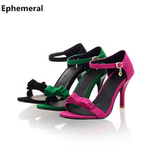 Feminino zapatos dulce rebaño cubierta talón hebilla correa de talla grande, 34-43, Peep Toe zapatos de tacones Sandalias bombas tacones OL verde 2024 - compra barato