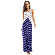 Striped Beach Dress Women 2018 Summer Maxi Dresses Cross Open Back Sleeveless Wave Patchwork Long Dress Floor Length 2024 - buy cheap