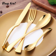 16/24 PCS Gold Cutlery Set Mirror Polish Flatware Set 18/8 Stainless Steel Dinner Knife Fork Spoons Wedding Dinnerware Set HOT 2024 - buy cheap
