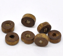 Doreenbeads contas de madeira espaçador, joias diy achados planas redondas miçangas de cor preta café para brincos artesanais, 300 peças 2024 - compre barato