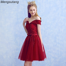 Robe de soiree Wine Red Boat Neck Beading Appliques Lace Elegant Evening Dresses With Bow Banquet Formal Party Prom Dress 2024 - buy cheap