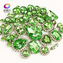 Light green color Mix size Crystal buckle+claw rhinestone,Silver base galss sew on stones diy/Clothing accessories 50pcs/pack 2024 - buy cheap
