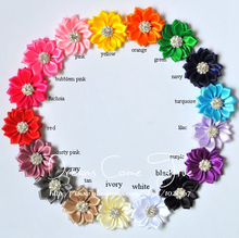 200pcs/lot  2" 17Colors Artificial Satin Ribbon Flowers With Crystal Button For Baby Accessories Fabric Flowers For Headbands 2024 - buy cheap