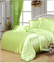 Yellow green satin Silk bedding set super king size queen full double quilt duvet cover fitted bed sheets bedspread lime 6pcs 2024 - buy cheap