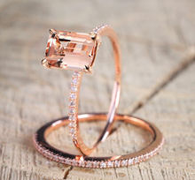 Hainon-Conjunto de anillos cuadrados para mujer, sortija de compromiso, oro rosa, 18kt, Estilo Vintage 2024 - compra barato