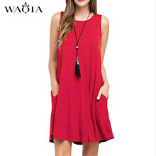 WAQIA 2019 Summer Dress Women Plus Szie Dress Sleeveless Boho Style Short Beach Dress Sundress Casual Shift Dresses Vestidos 2024 - buy cheap
