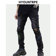 Модные рваные джинсы с принтом граффити, уличная одежда в стиле хип-хоп, облегающие черные джинсы, новинка, джоггер 2024 - купить недорого