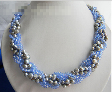 Красивые 5 нитей 17 "серый барокко пресноводный жемчуг синий граненый кристалл ожерелье 2024 - купить недорого